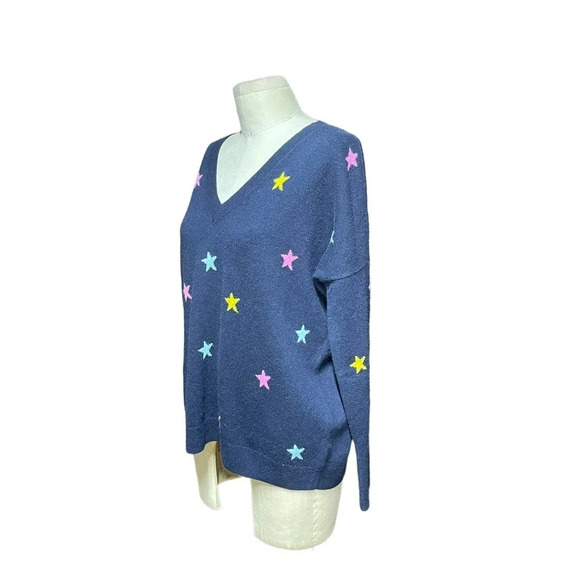 J. Crew Navy Blue Stars V-Neck‎ Cashmere Sweater Size XS - Picture 4 of 6